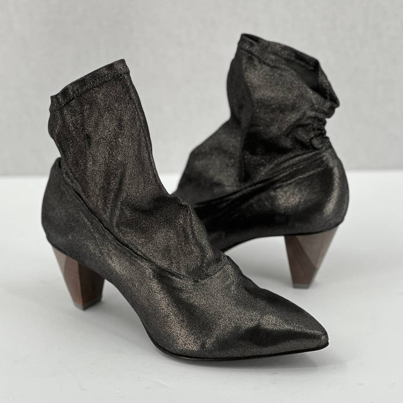 COCLICO Shoes Womens 37 Gray Metallic Juno Boot Stretch Anthracite Scrunch - Picture 12 of 12